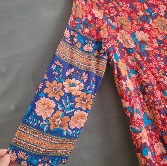 Red Floral Medium Maxi Dress with Ruffle Hem by Ranlege - Picture 5 of 11